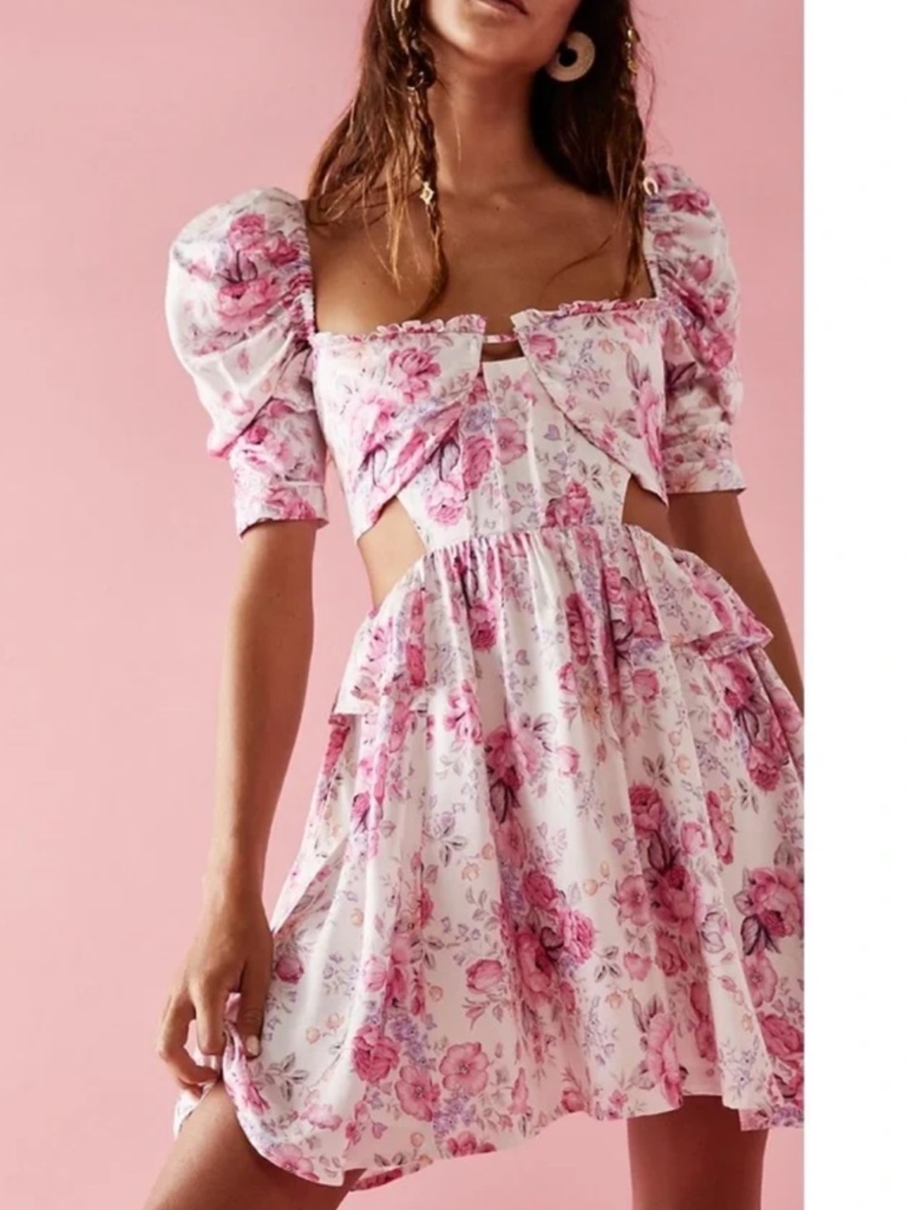 Rare For Love And Lemons Lucia Pink and Purple Tie Front Mini Dress size medium